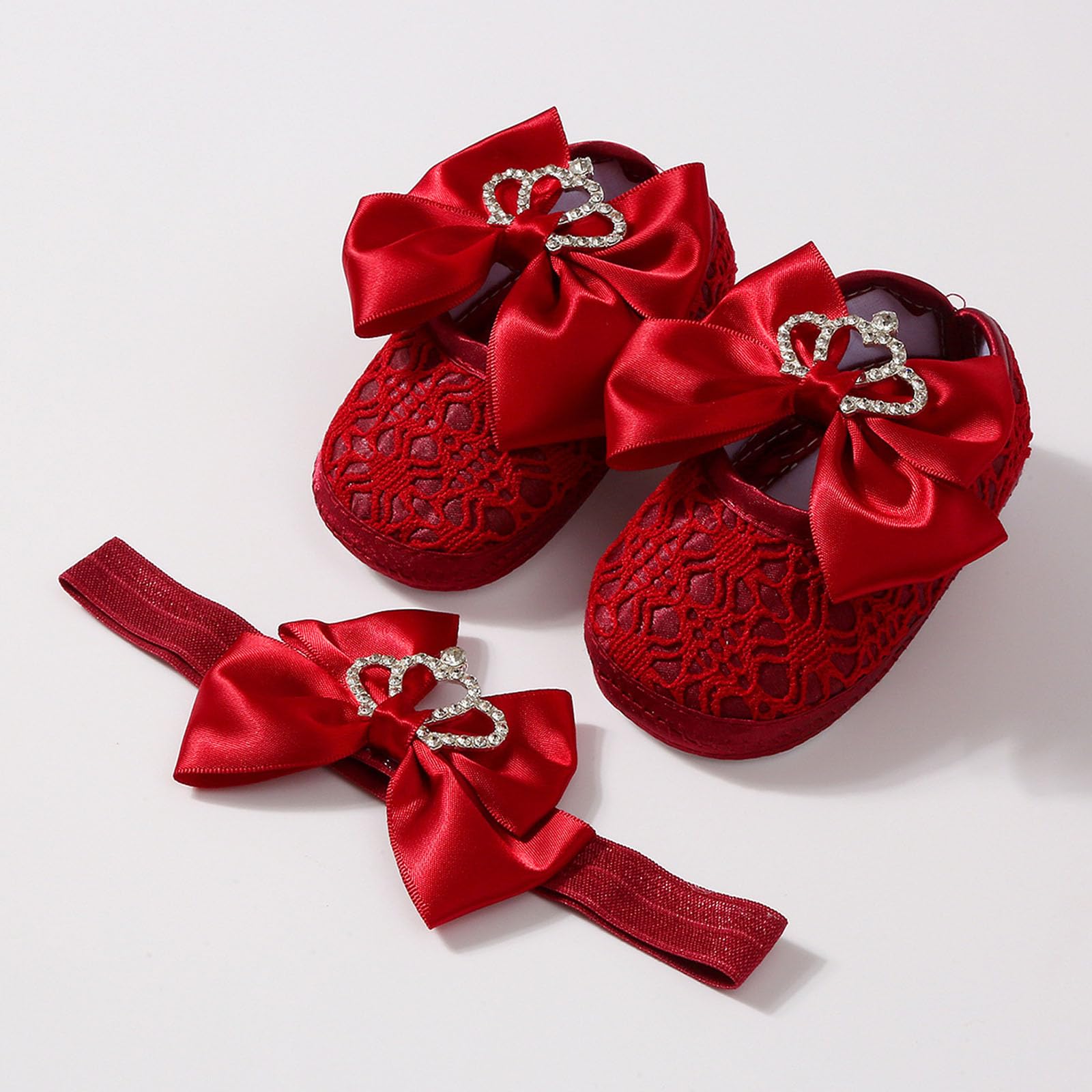 Stylish Crowns Bowknot Design Newborns Girl Shoe Headband Set Feature Soft Soles and Comfortable Fabric Soft Baby Footwearsophisticated Child Girl Footwear — view 4
