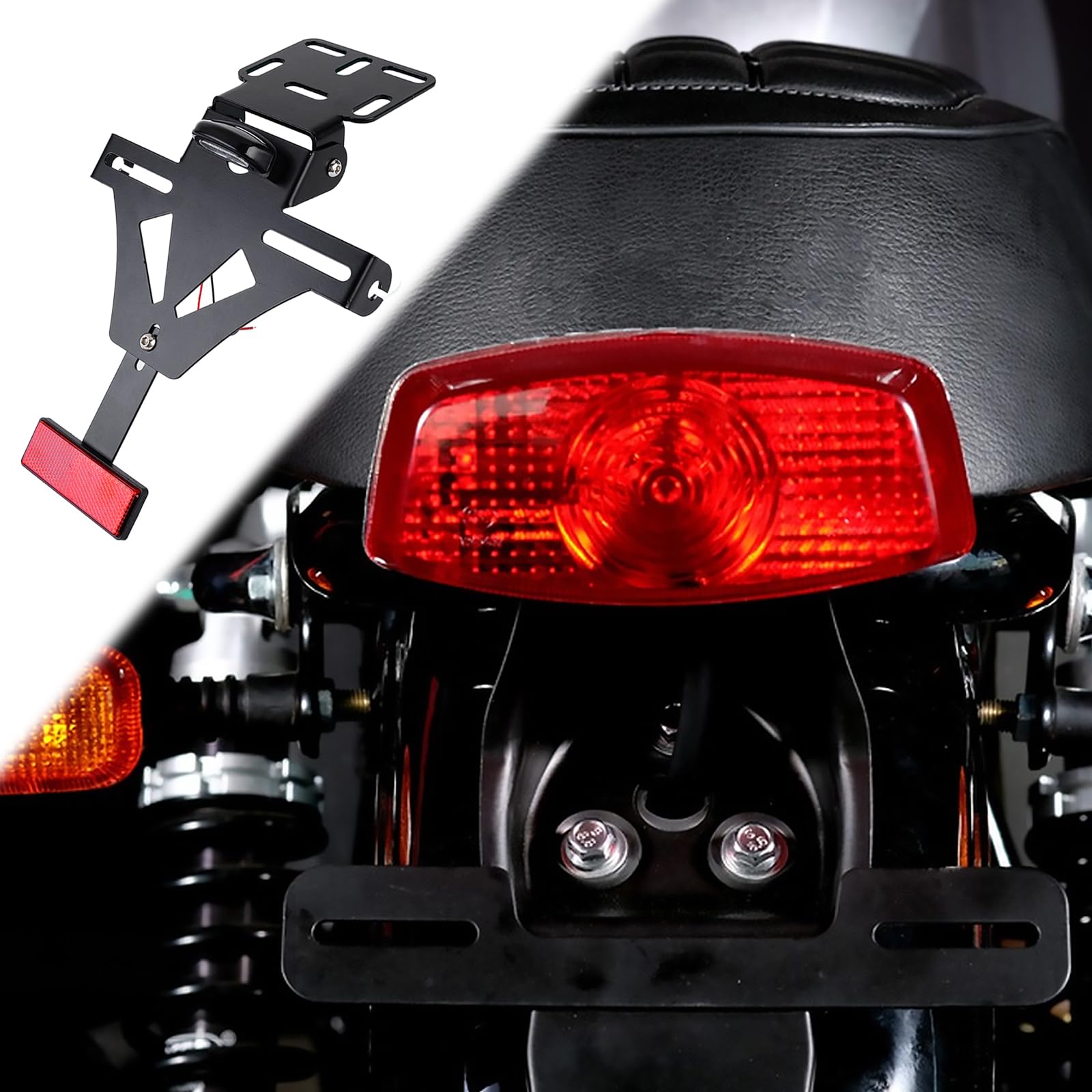 Support De Plaque Moto, Universel Support Plaque Moto Porte Plaque Immatriculation Support De Plaque D'Immatriculation Réglable avec Feu Arrière Et Réflecteur