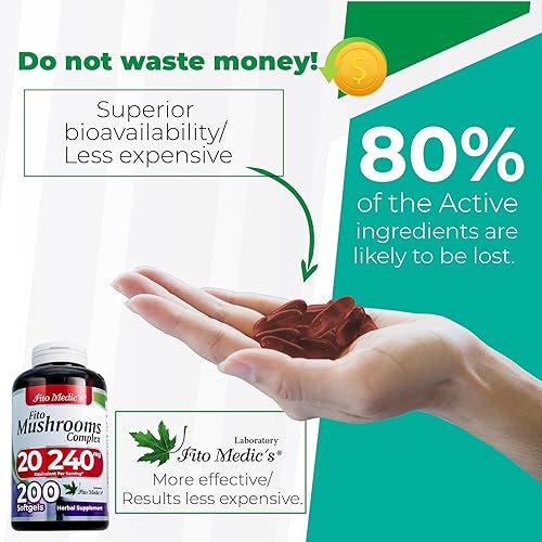 Miniatura 8 de Laboratorio  suplemento de hongos  complejo de hongos  200 cápsulas blandas  18 especies  hongos  Ultra alta absorción  melena de leones  reishi