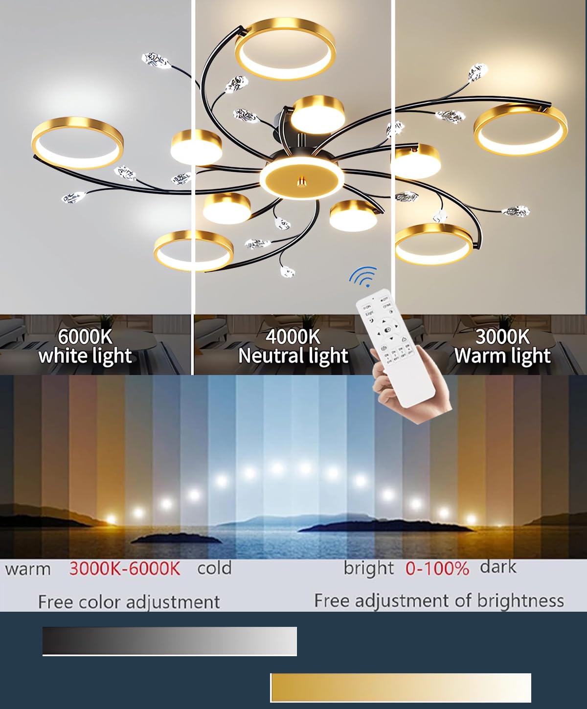 Moderne LED Deckenlampen Wohnzimmer Einbauleuchten Schlafzimmer Gold Dimmbare Deckenleuchten Pendelleuchten Mit Fernbedienung Geeignet FüR KüChe Esszimmer BüRo Deckenleuchte (6+1)