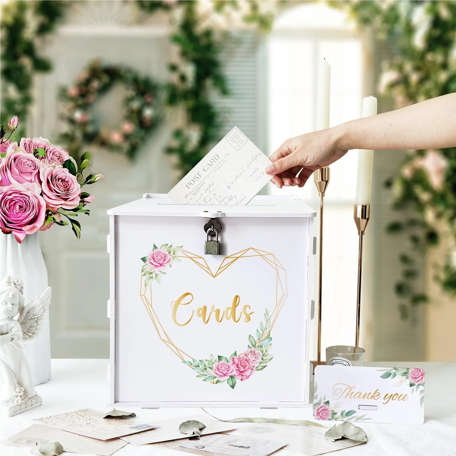 Caja for tarjetas de boda con corona corazón blanca