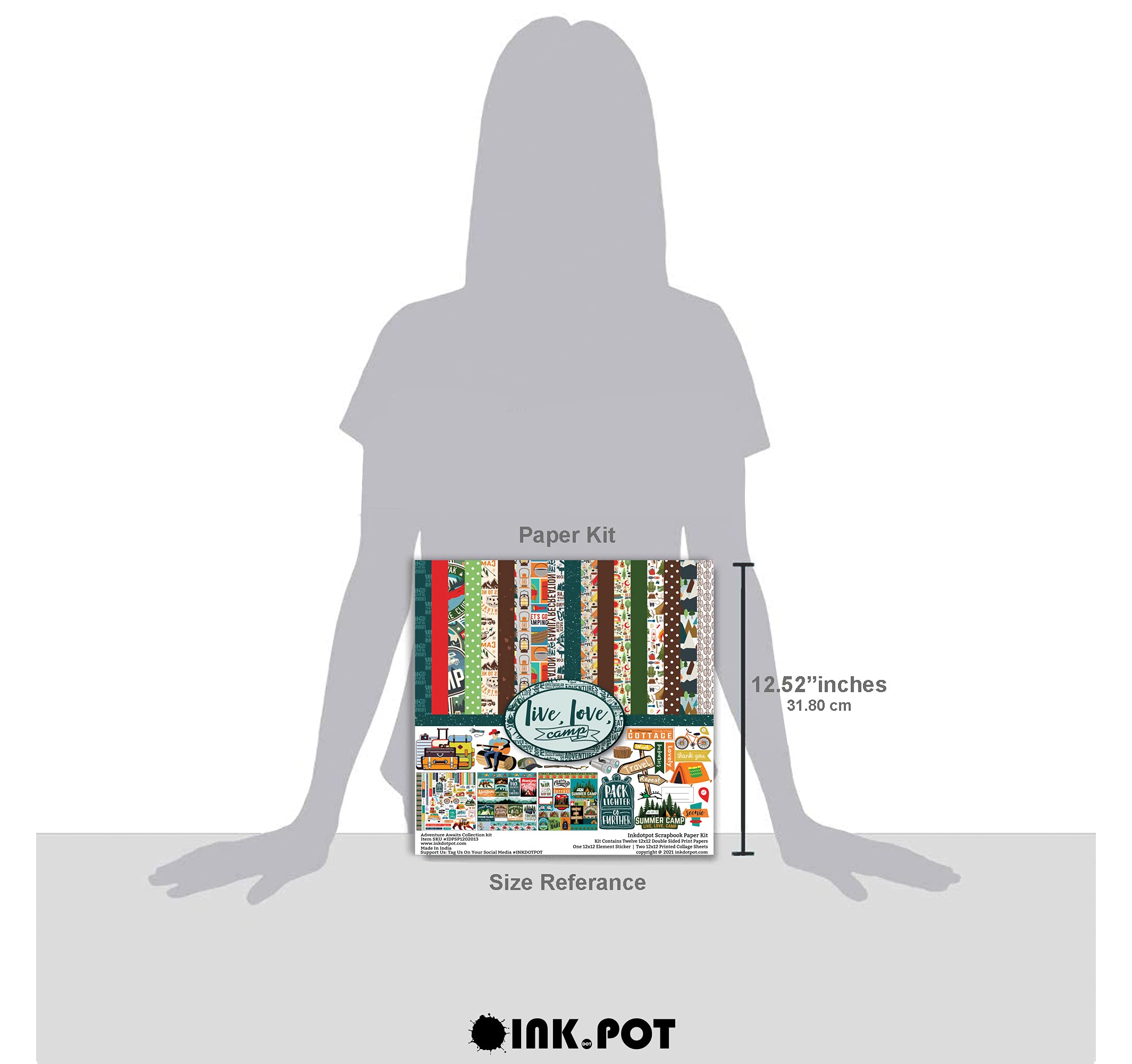 Inkdotpot Camping Theme Collection Double, Tableau De Scrapbook En Papier Cardstock 12"X12" Faire Fabrication De Papier Avec Feuille D'Autocollant - 16 Pages - Vert Brun Rouge