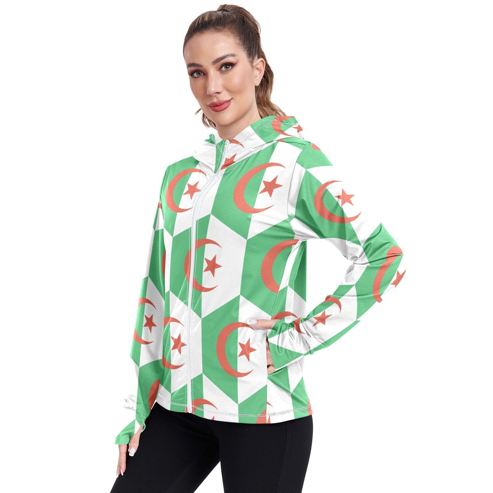Algeria Flag Women's UPF 50+ Sun Protection Hoodie Jacket Lightweight Long Sleeve Sun Shirt with Pocket Multicoloured