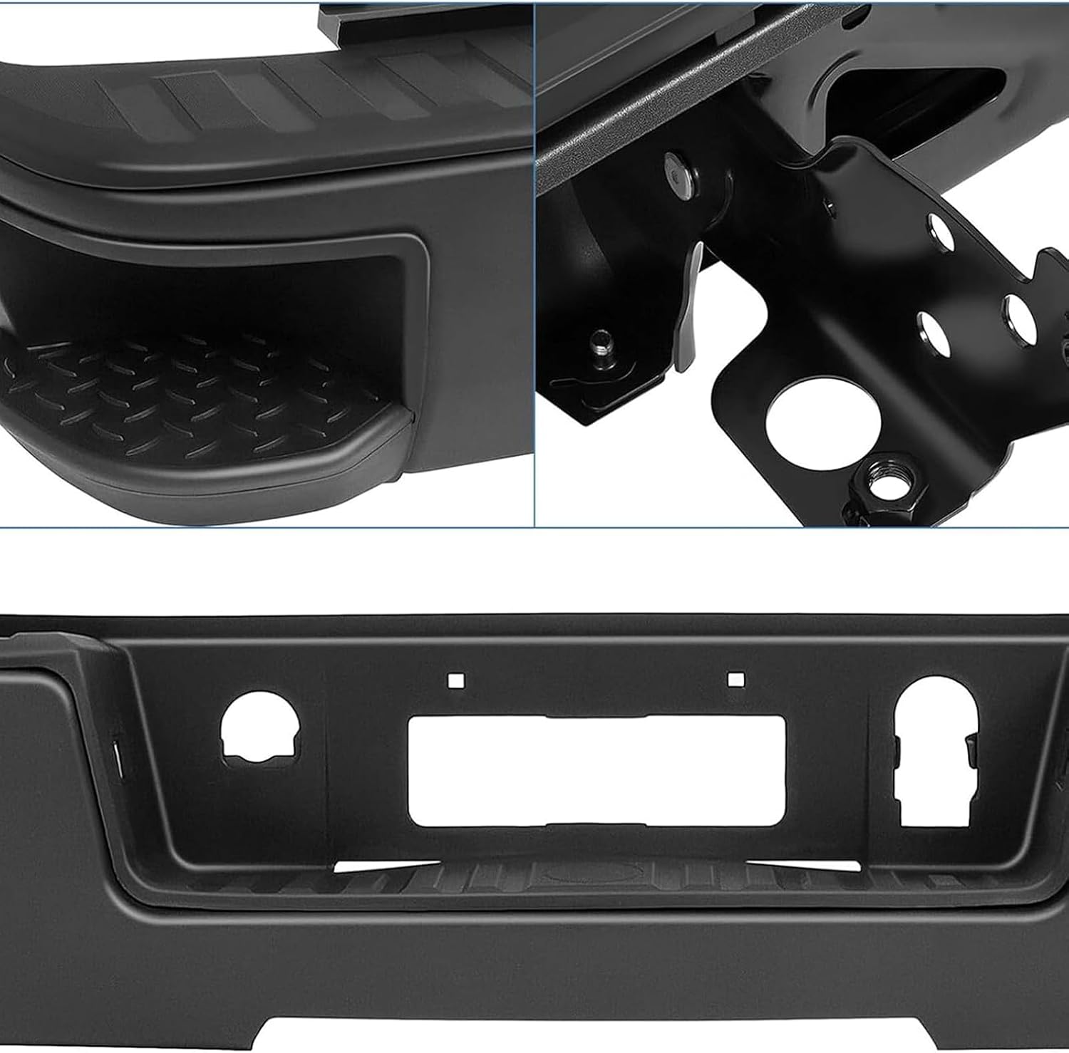 Rear Step Bumper Assembly for 2014-2018 Chevy Silverado 1500 & GMC Sierra 1500,Replacement for GM1103177，Black, without Park Sensor Holes