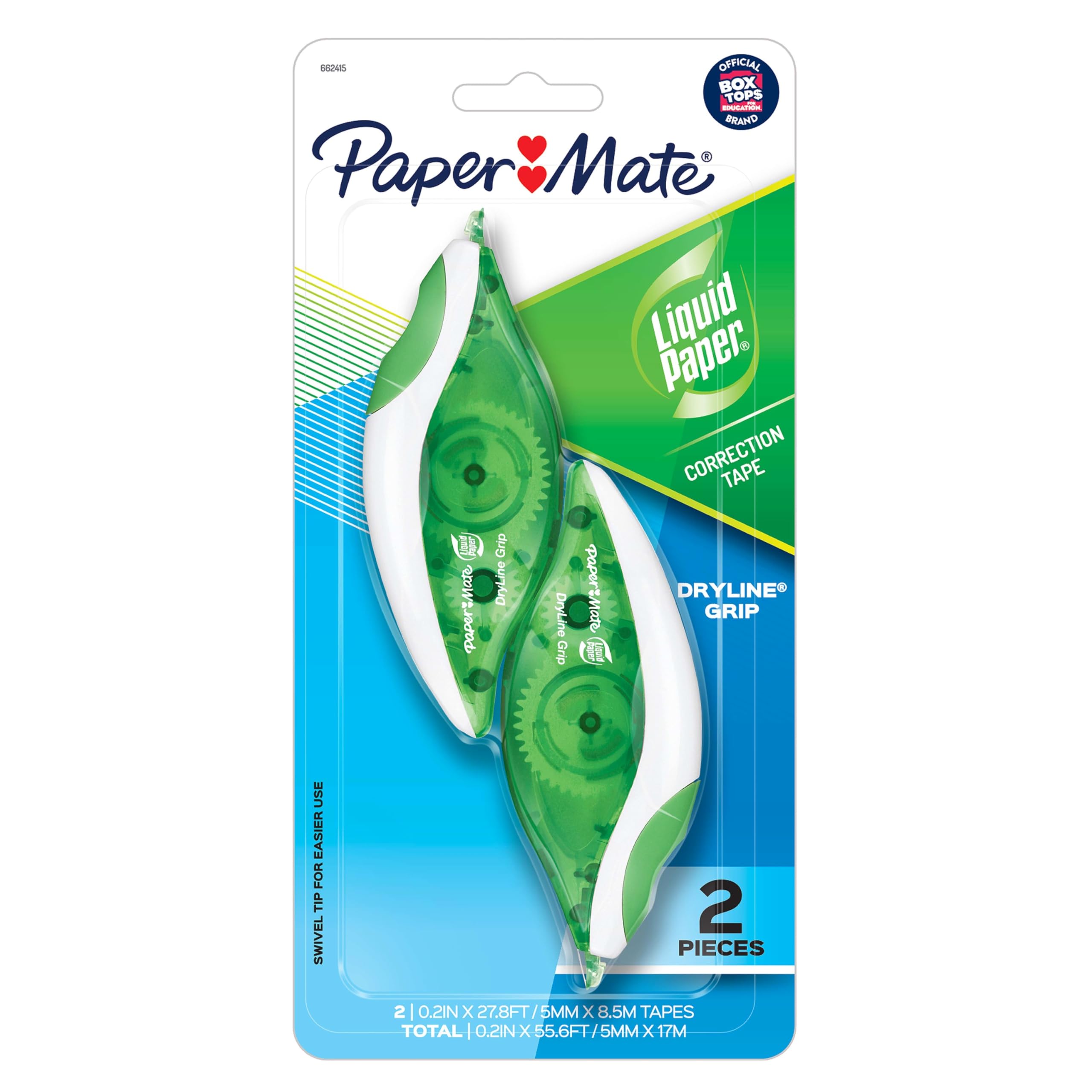 Paper Mate Liquid Paper DryLine Grip Correction White Tape, 2 Count