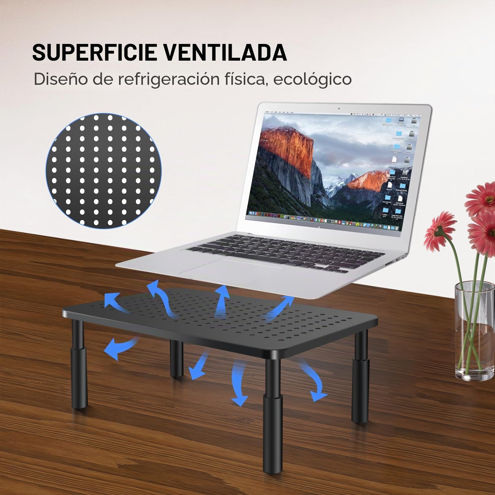 Bracwiser Elevador de Monitor de Escritorio, Soporte Monitor Ajustable en 3 Alturas (10/12/14cm) con Plataforma de Rejilla Ventilada para Laptop, PC y Impresora, Carga Máx. 20kg, Negro