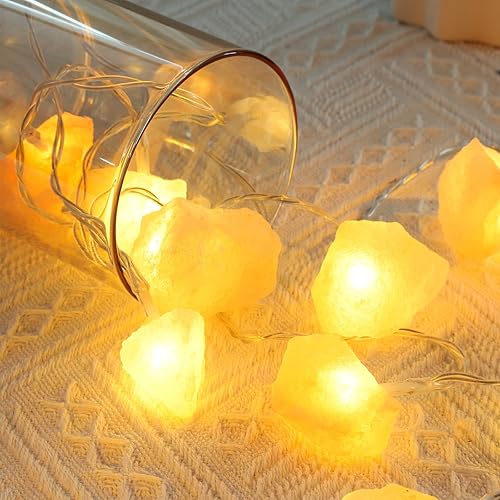 Menge Guirnalda de luces de sal del Himalaya con 2 pilas AA, luz de cristal tallada a mano natural de roca de sal de Acción de Gracias, Navidad,