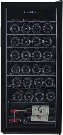 32 Bottle Compressor Wine Cooler Refrigerator, Large Freestanding Wine Cellar with Adjustable Shelves & Digital Temperature Display, 41-64℉, Bottle Wine Fridge for Red White Wine, Champagne, Beer