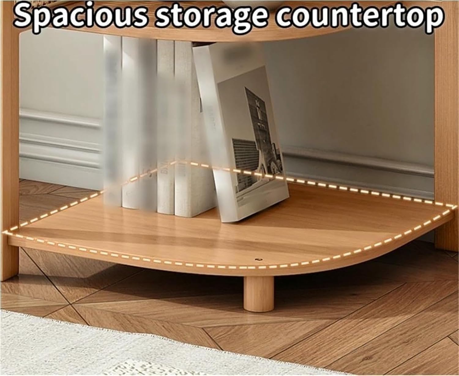 5-Tier Triangular Rattan Corner Shelf, Multi-FunctionalBookshelf with Wooden Frame for Small Living Room, for Home Decor and Organizing, Space-Saving