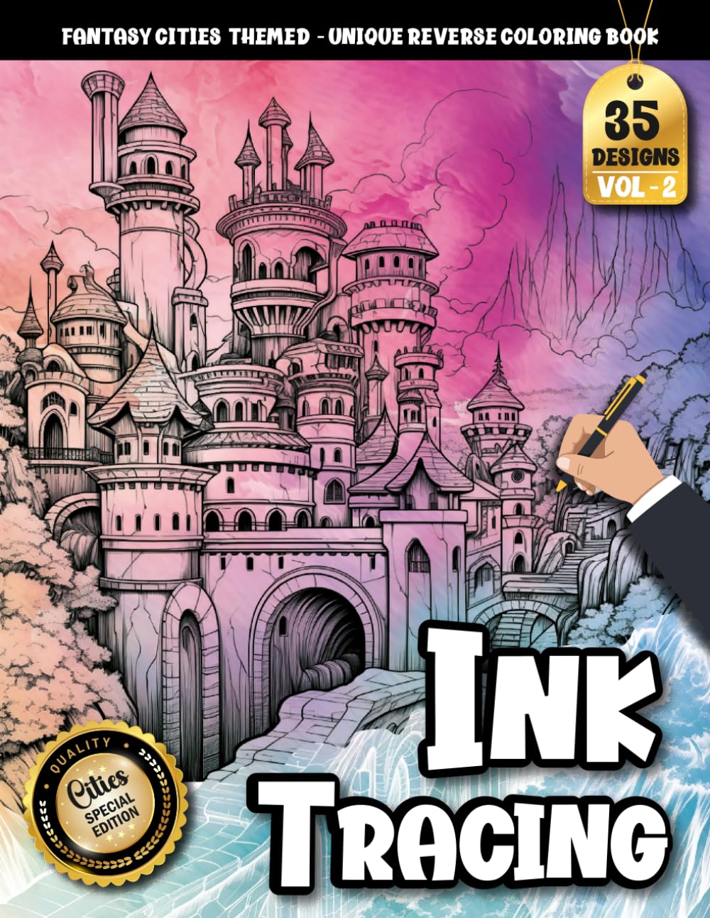 Ink Tracing Book: Fantasy Cities for Mindful Exploration and Focus: Reverse coloring book for adults for mindfulness enthusiasts | Enjoy peaceful ... scenes (Fantasy Cities Tracing Series)