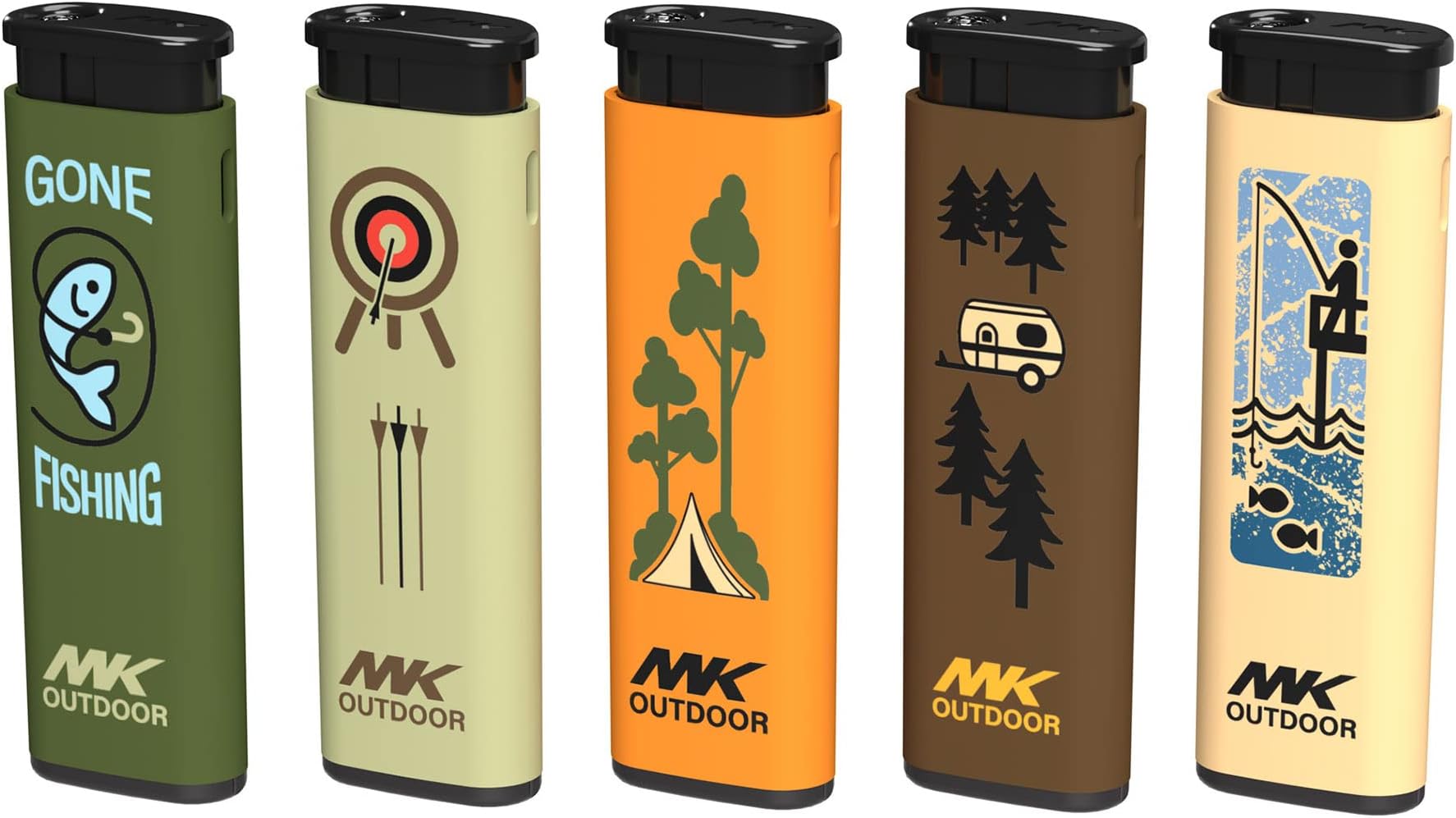 Lighter Outdoor Series Alpine Set 5-Pack Assorted Design Multipurpose Refillable, Windproof Flame, Slip Guard Candle & BBQ, Prepping & Camping Supplies, Survival Lighters (Explore)