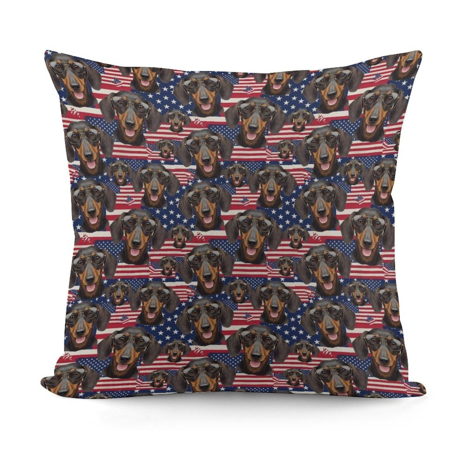 Smazdfxx Picture(15) Throw Pillow Covers With Smooth Zipper Modern Home Decor For Sofa,Couch, Living Room Dachshund American Flag Dog