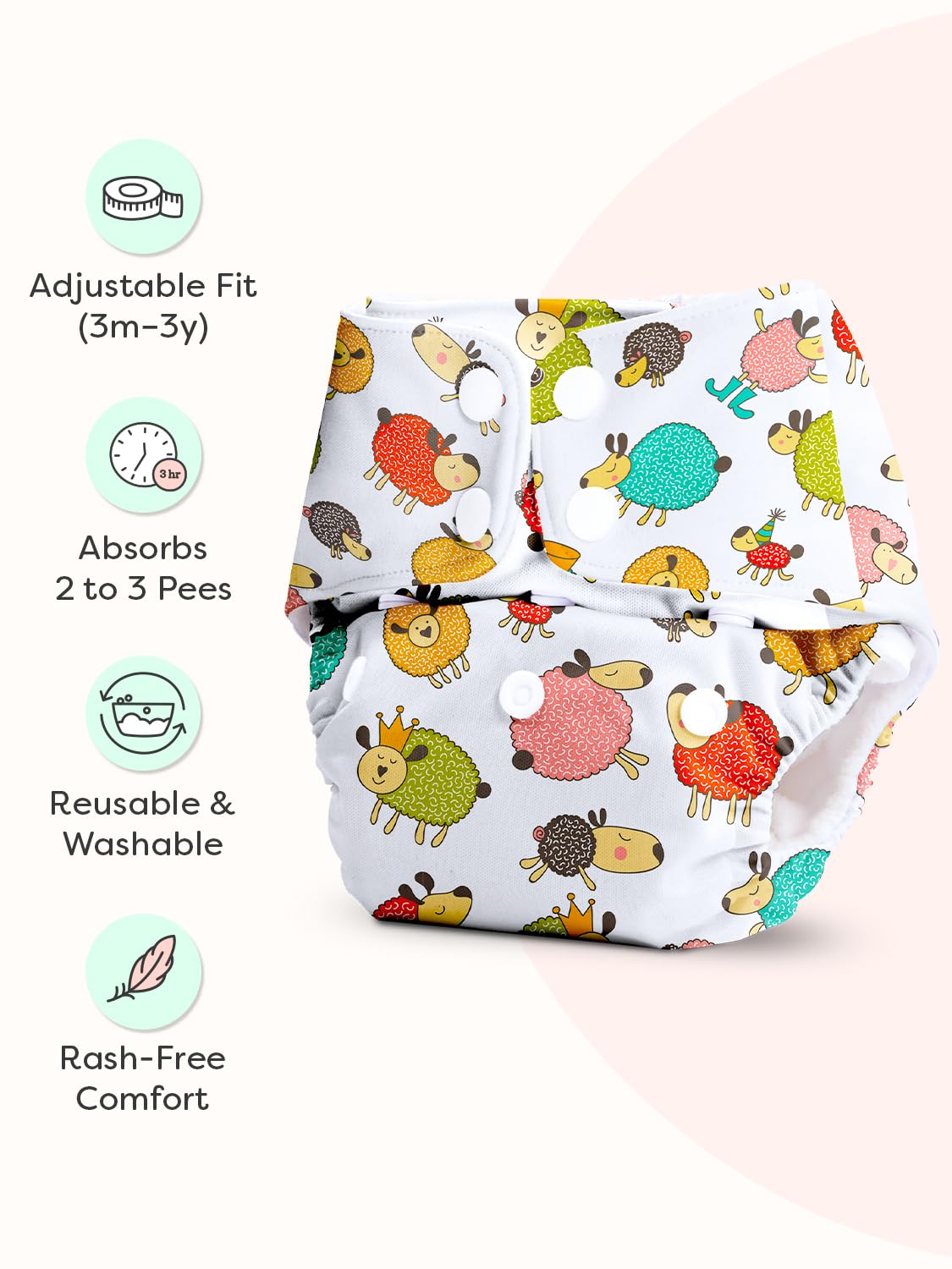 Superbottoms Basic Leakage-proof advanced cloth diapers for babies, High Absorbent 3 reusable diaper and 3 insert pad Combo Pack washable cloth diaper 3M -3Years Adjustable 1