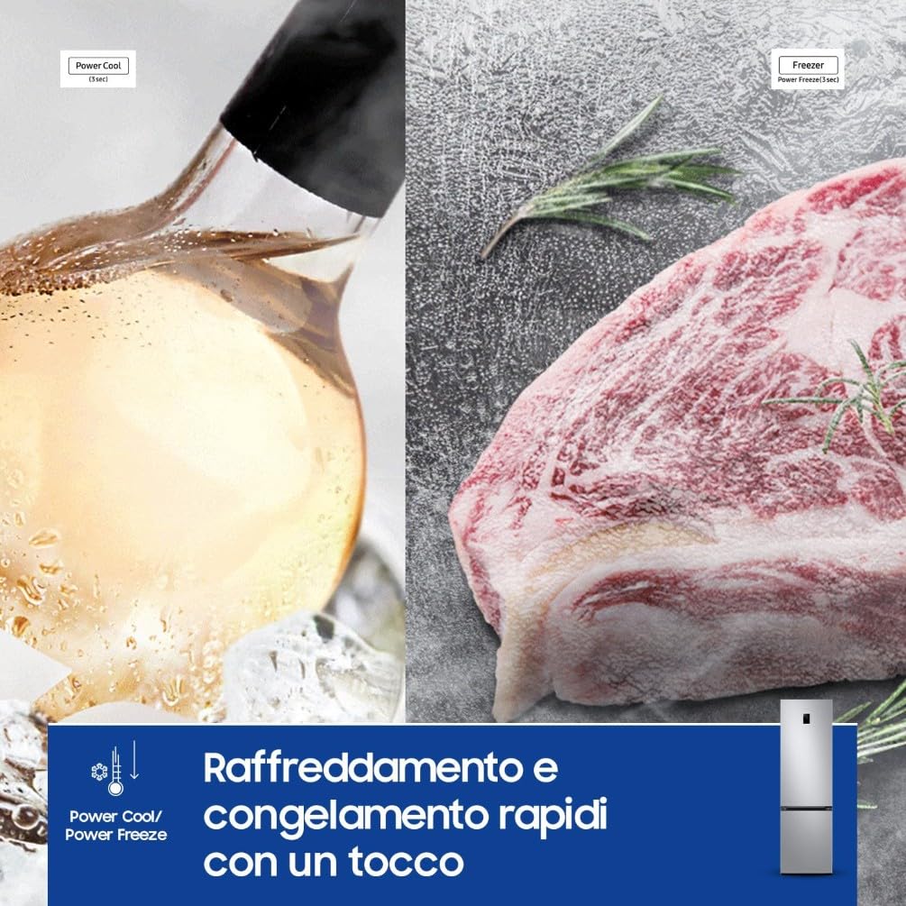 Samsung EcoFlex AI RB38C672CSA/EF Frigorifero Combinato, WiFi, SpaceMax, Total No Frost, All Around Cooling, Motore Digital Inverter Garantito 20 Anni, 390 L, LxAxP: 59,5 x 203 x 65,8 cm, Silver Inox
