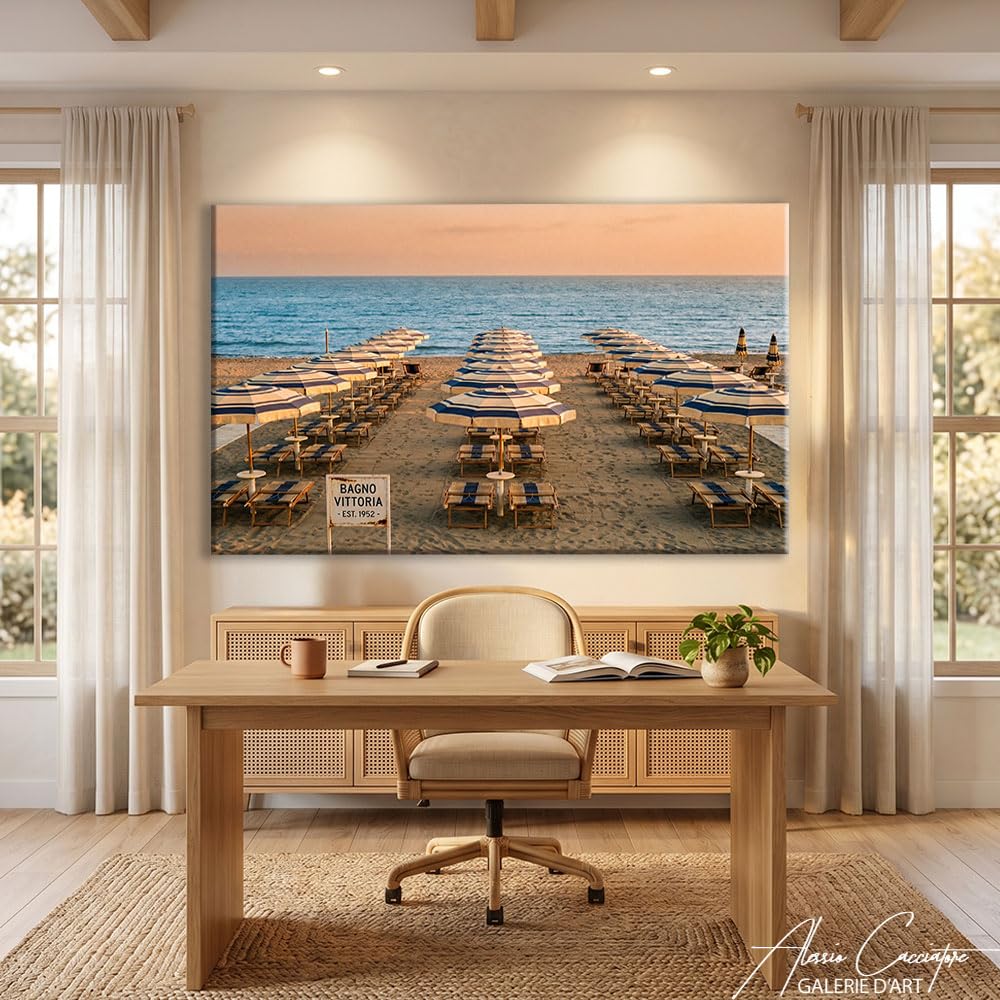 Alessio Cacciatore Quadro da spiaggia in sabbia – Poster decorativo da parete con tramonto, stampa su tela, paesaggio naturale, quadro di bordo del mare, grande formato, cornice decorativa da parete