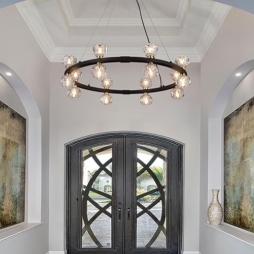 Miniatura 6 de Candelabro moderno de cristal, 16 luces, color negro, con ruedas de carro, para comedor, vestíbulo, sala de estar, cocina, certificación UL,