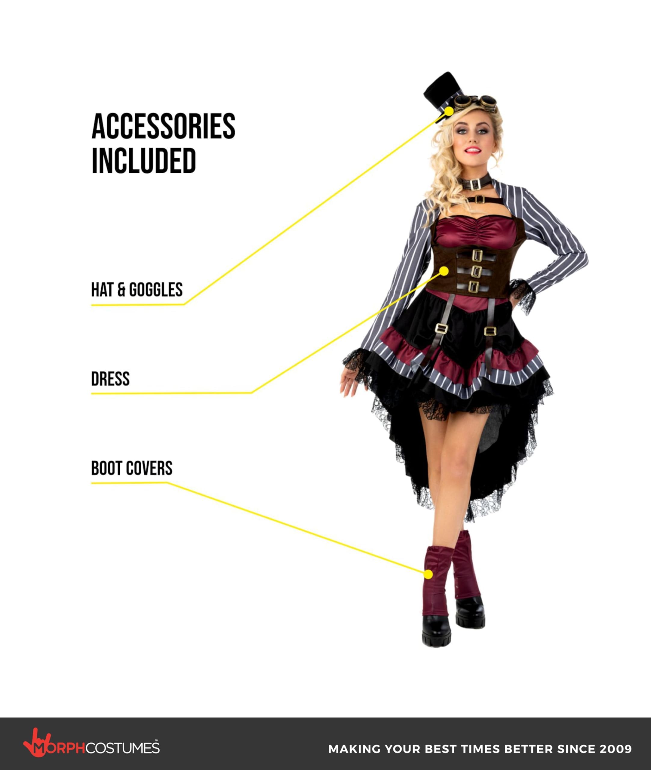 Morph Steampunk damski luksusowy kostium wiktoriański, gotycki kostium na Halloween, dla kobiet, dostępny w rozmiarach S, M, L, XL