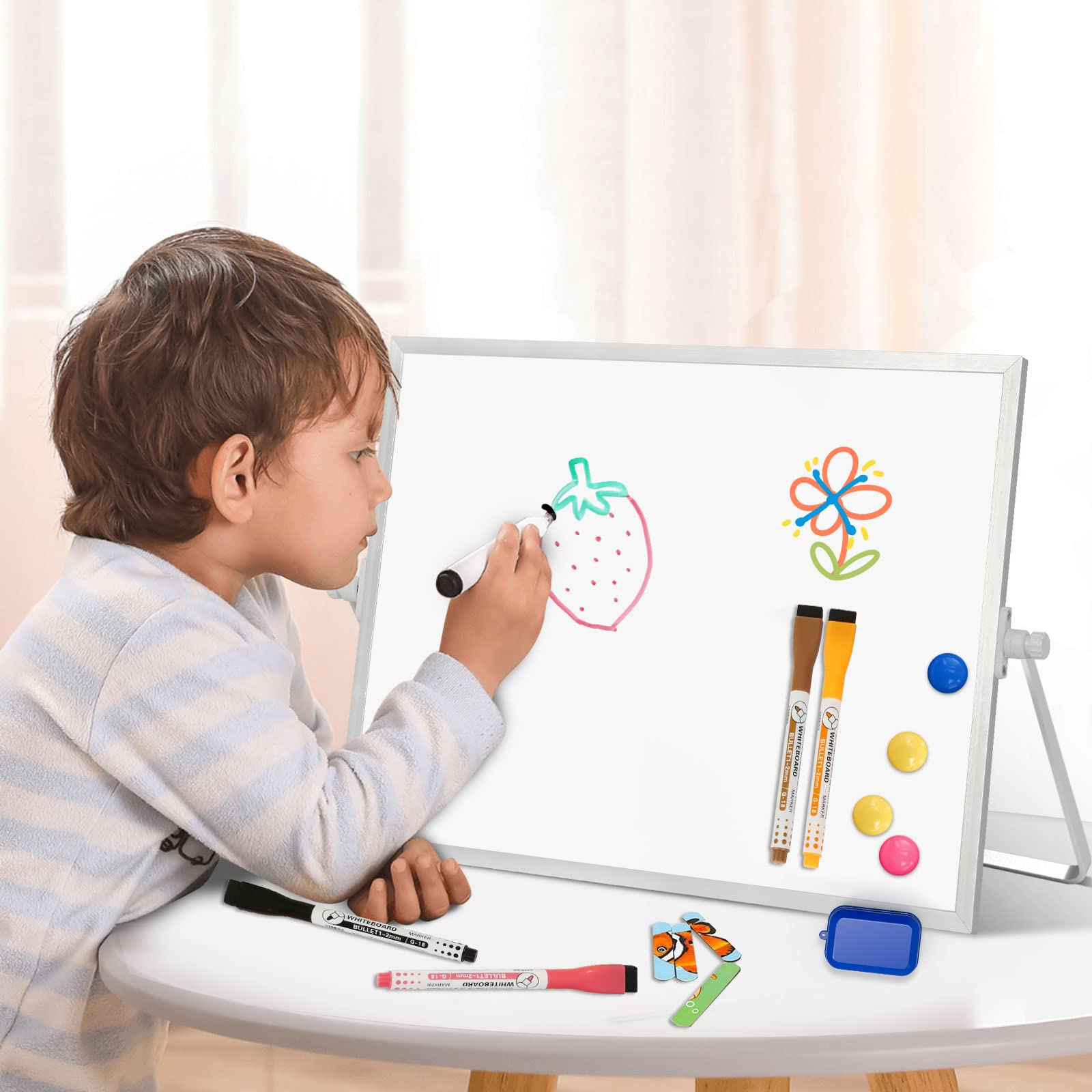 AMUSIGHT Dry Erase Magnetic White Board, 16" x 12" Double-Sided Desktop Whiteboard with Stand, Portable Small WhiteBoard Set for Drawing, Office, Home, School