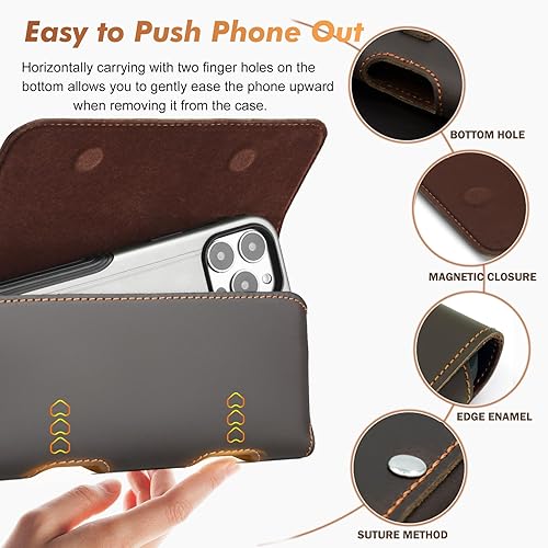 Miniatura 2 de BECPLT Funda de cuero genuino para teléfono con clip para cinturón para iPhone 15 Pro 15 14 Pro 14 13 Pro 13 12 Pro 12 11 Pro Xs X Galaxy S24 S23 5G