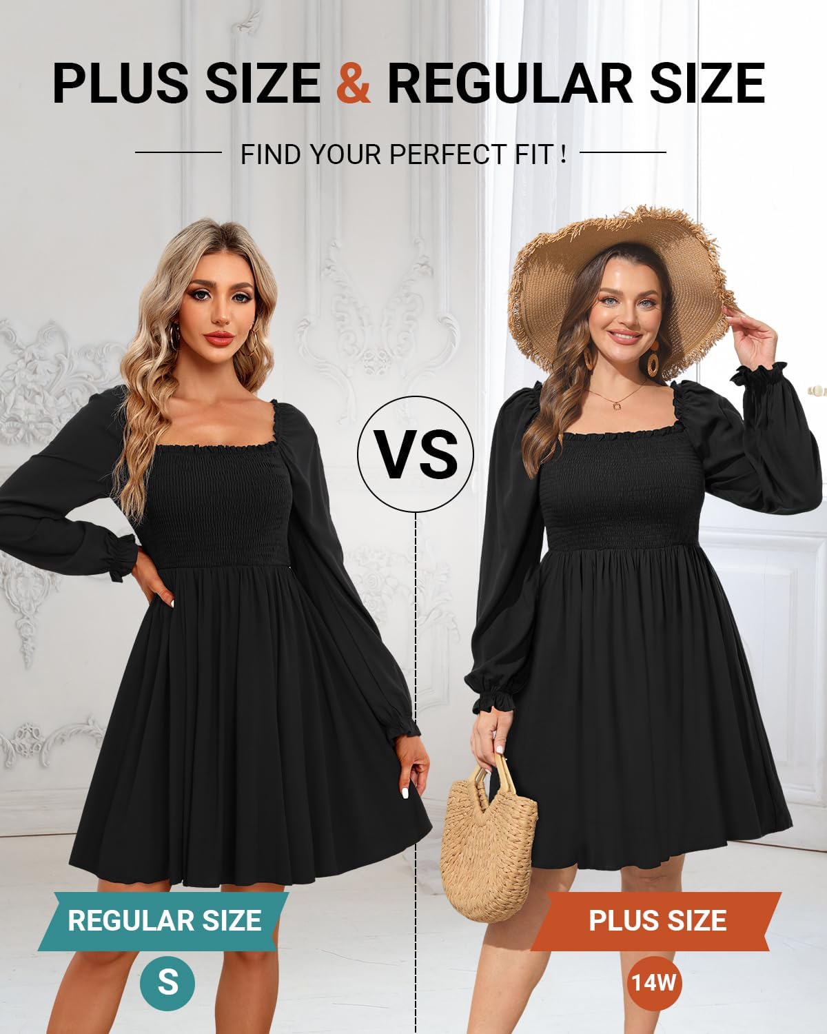 Holipick Women's Casual Square Neck Smocked Dress Shirred Ruffle Puff Sleeve High Waist Cute Flowy A-Line Short Dress - Image 5