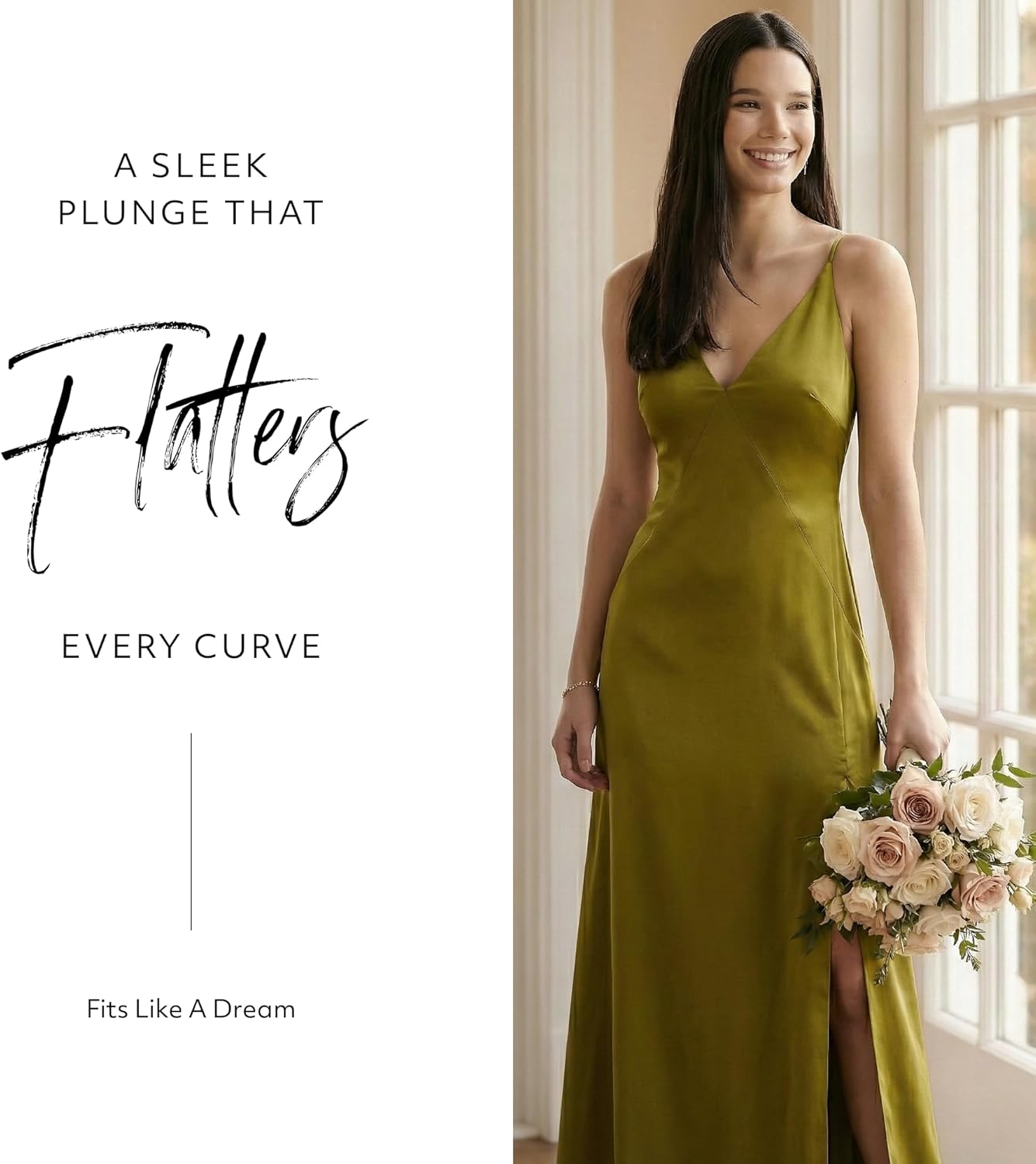 David's Bridal The Edit Studio Charmeuse Plunge Seamed Slim A Line Dress - Image 2