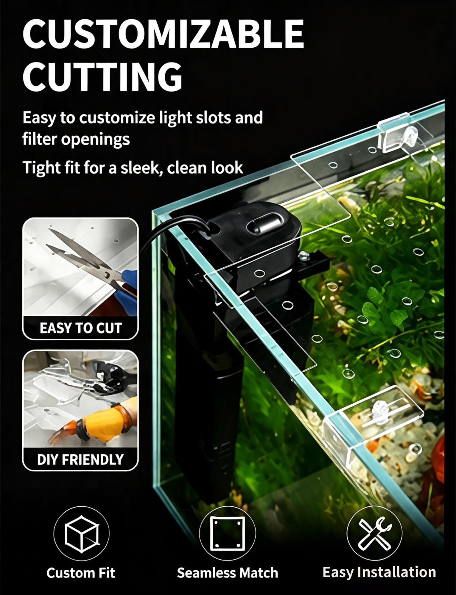 Tapa de Acuario Acrílica Transparente Personalizable, Antisalto