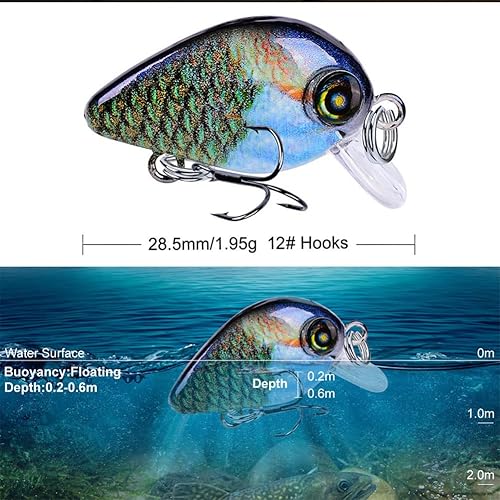 Miniatura 4 de Adoolla 10 piezas de mini señuelos de pesca Crankbait, kits de señuelos de pesca para lucio, trucha, lucio, natación, cebos duros para agua de mar