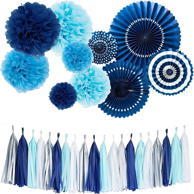 Monkey Home Tissue Paper Tassel Tissue Paper Pom Poms Flowers Paper Fans Kit for Party Decorations Wedding,Festival,Party Decoration (Navy)