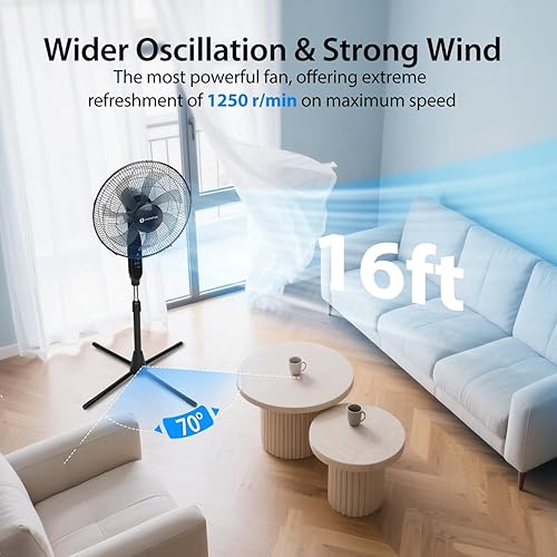 Miniatura 5 de Aigostar Ventilador de pedestal de 7 aspas oscilante con control remoto, ventilador de pie de 16 pulgadas para dormitorio, temporizador de 9H, 3