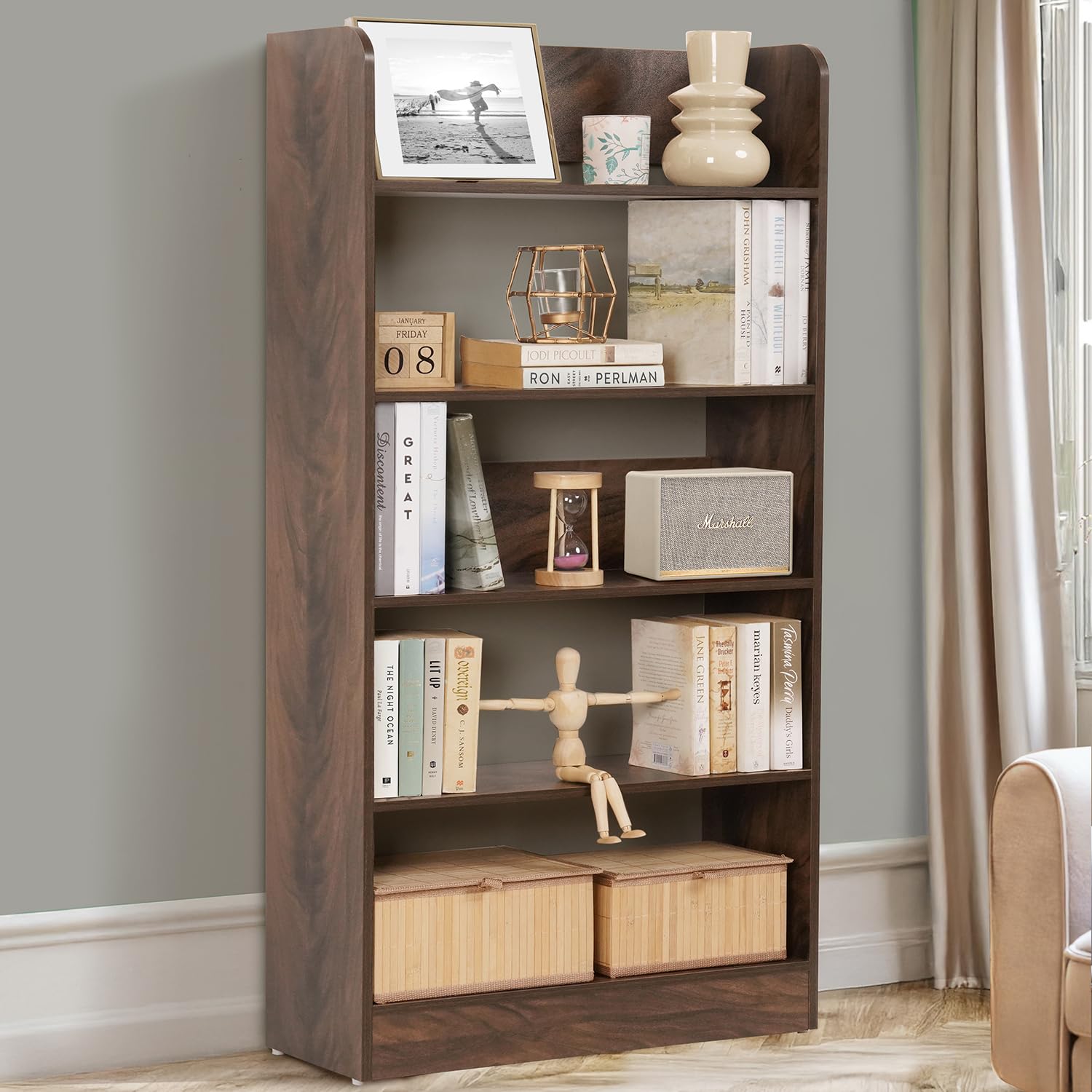 ABOUT SPACE Bookshelf for Home - 5 Tier Books Rack for Study Room Multipurpose Open Shelf for Home, Office, School Engineered Wood Book Organizer Shelf (Walnut - L 62.5 x B 23.5 x H 131 cm)-picture-26