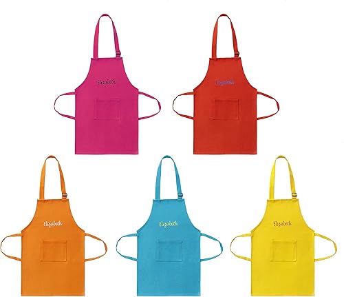 Miniatura 6 de Caramel Sweet Life- Delantal personalizado bordado con nombre para niños, regular (para niños de hasta 6 o 7 años), Rosado