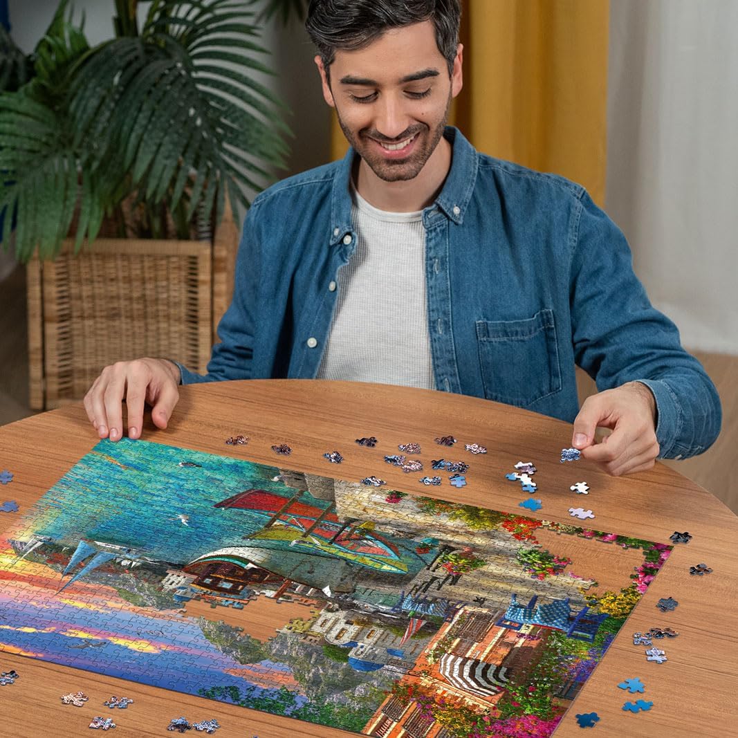 Ravensburger - Grandiose Greece - 1000 Piece Jigsaw Puzzle - Stunning, Exciting Coastal Sunrise Over Town - Bold Colors - Enticing Scene - Ideal Gift - Frameable Art - Puzzles for Adults
