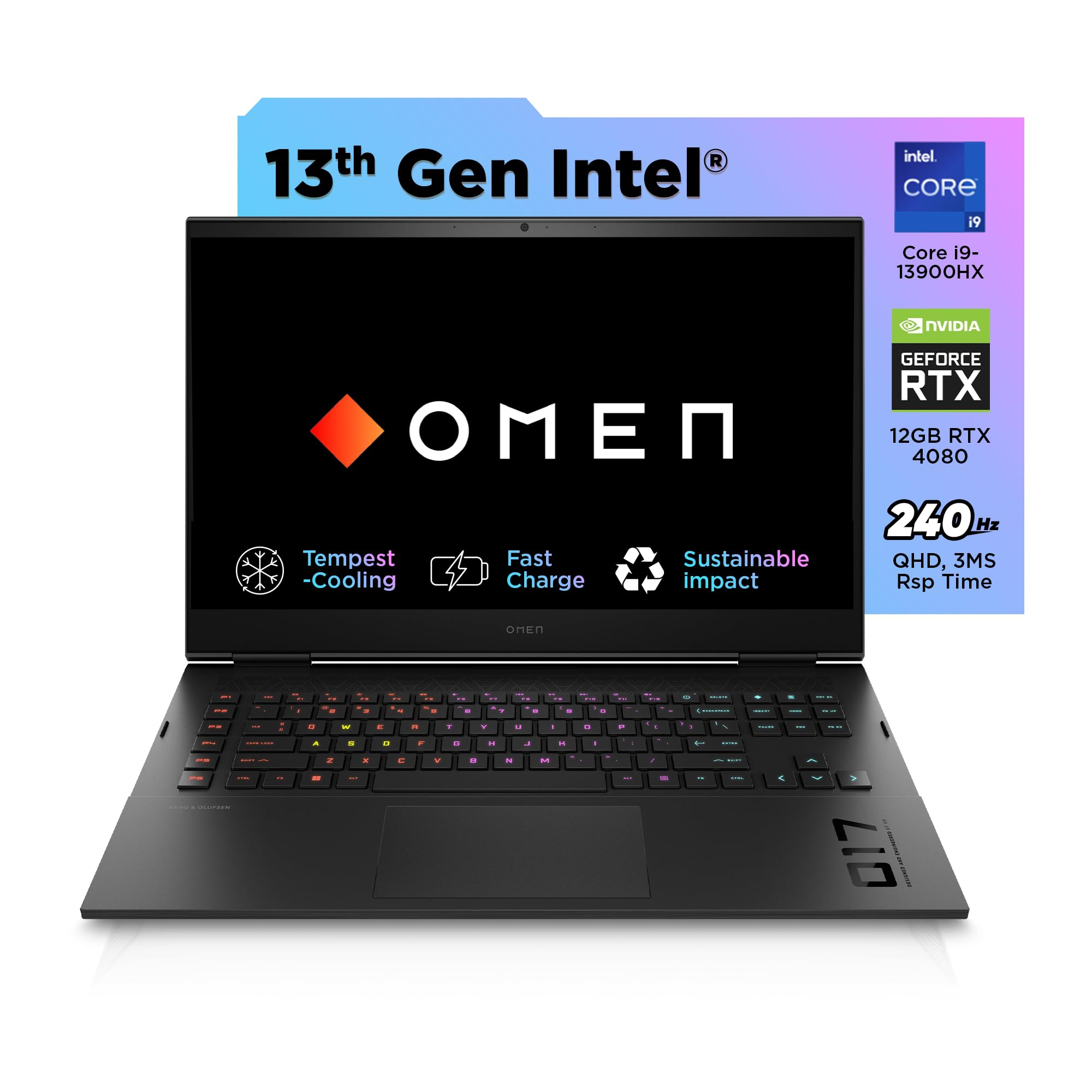 HP OMEN Gaming Laptop, 13th Gen Intel Core i9-13900HX, 12GB RTX 4080 GPU, 17.3-inch (43.9 cm), QHD, IPS, 240Hz, 300 nits, 32GB DDR5, 1TB SSD, RGB Backlit KB, B&O (MSO, Black, 2.76 kg), ck2004TX