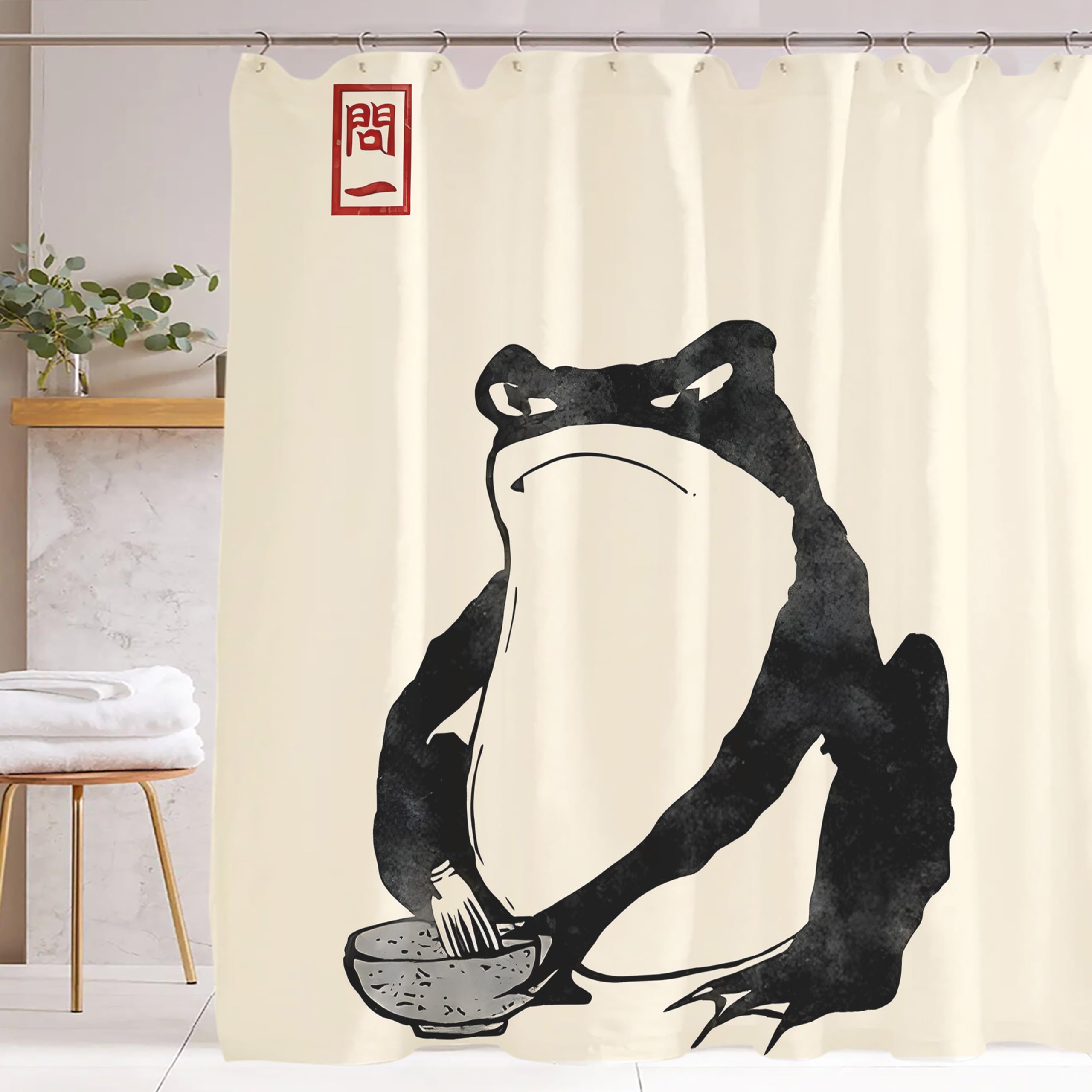 DeMediocre Funny Shower Curtain Japanese Unimpressed Frog