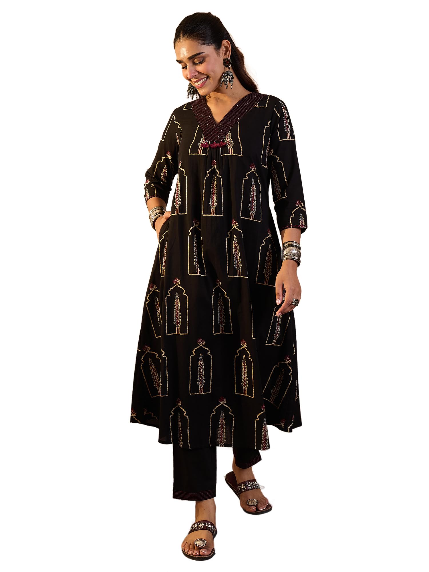 The Souled Store Women's Cotton Ethnic Co-Ord Set | Kurta Pant Set | Stylish Cotton Suit Set for Women,11792 | Cord Set For Women Cotton | in neutral