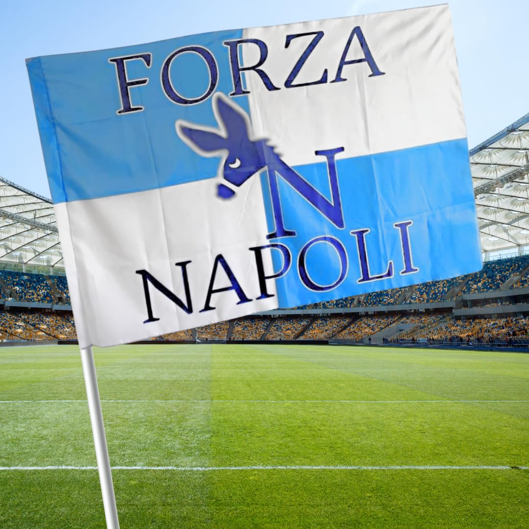 Drapeau et bandeau du Napoli – drapeau 90 x 150 cm avec boucle pour tige + collier Napoli 89 x 8 cm – fan championnat de football (drapeau + bande Naples)