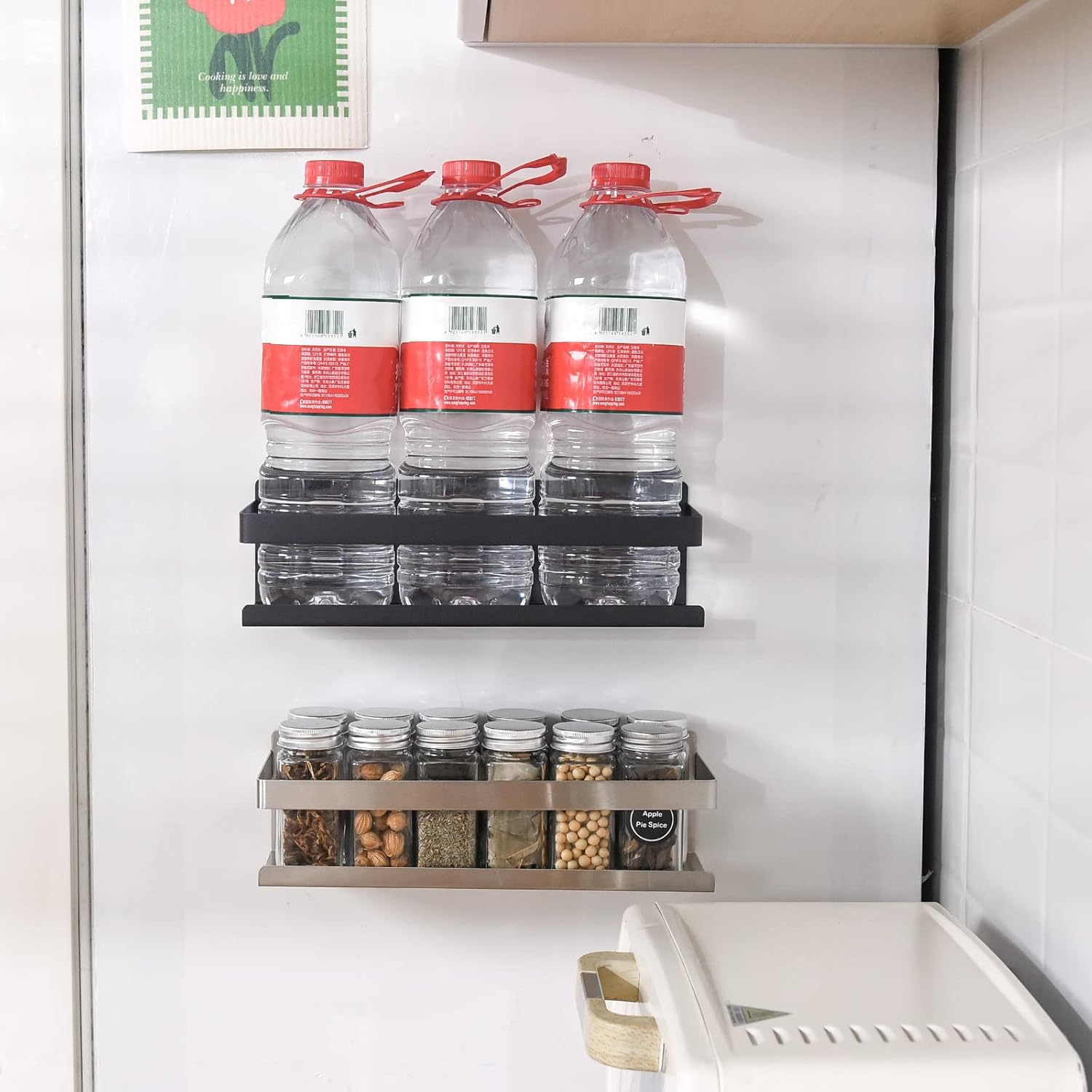 Magnetic Spice Rack for Refrigerator Spice Organizer, Strong Magnetic Shelf with 2 Removable Hooks Space Saver for Refrigerator and Microwave Oven, Metal Fridge Shelf(1 pack Silver) - Image 6