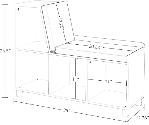 Miniatura 3 de RiverRidge Book Nook Collection Cubbies para niños con banco de almacenamiento de 2 piezas, color blanco con cubos grises
