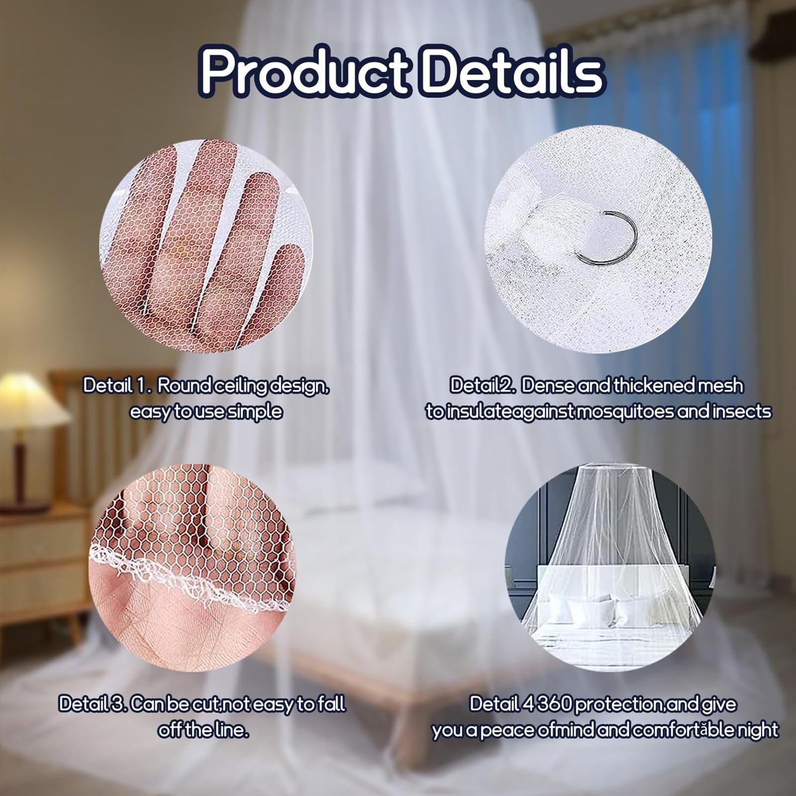 Mosquiteras para Camas 250 x 1100 x 60 Cm Dosel Cama Matrimonio Mosquitero Grande Mosquitera para Cama Mosquito Net Universal Mosquitera para Viajar y En Casa Interior Al Aire Libre (A)