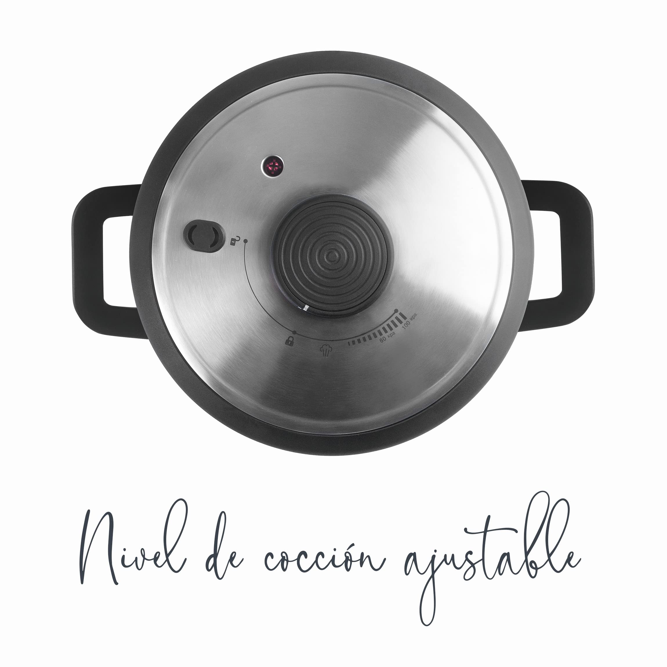 LACOR - 71788 - Olla a presión Súper rápida con Asas Termorresistentes Sicuro - Inducción - Acero Inoxidable 18/10 - Fondo termodifusor - 8L - 22cm.