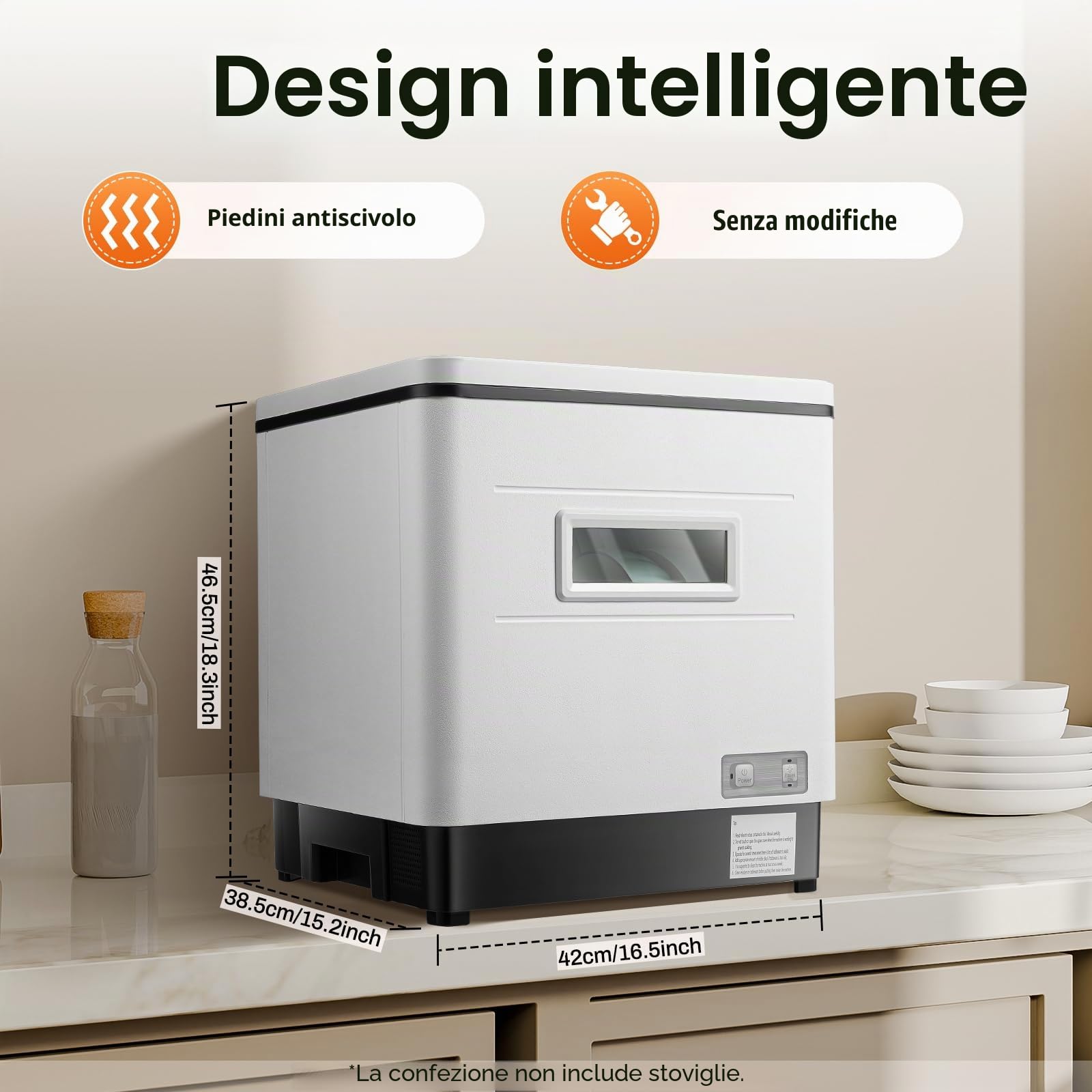 Lavastoviglie Da Banco Portatile Con Tubo Di Irrigazione 6 Piatti Per La Pulizia Di Appartamenti Di Piccole Dimensioni (Bianco)