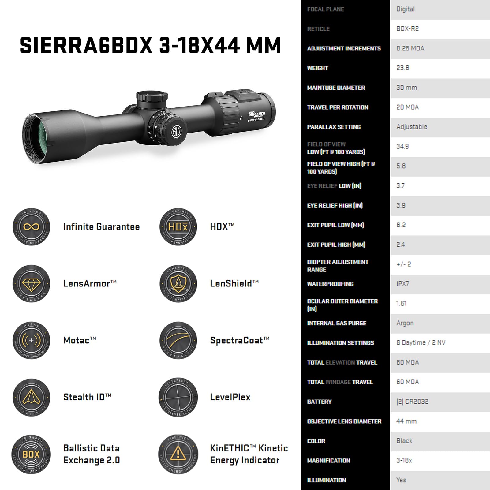 Amazon.com : SIG SAUER SIERRA6BDX 3-18x44mm 30mm Maintube F2