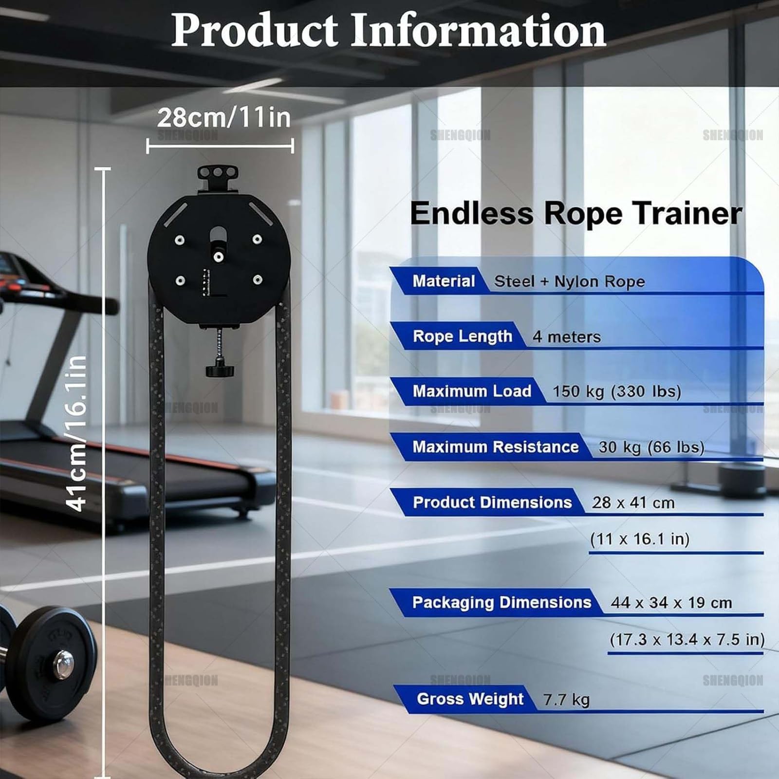 Allenatore a Corda Infinita, Sistema a Puleggia Portatile con Resistenza Regolabile 0-30 kg, Attrezzatura da Palestra Sospesa, Corda in Nylon Premium Alta Capacità 150 kg