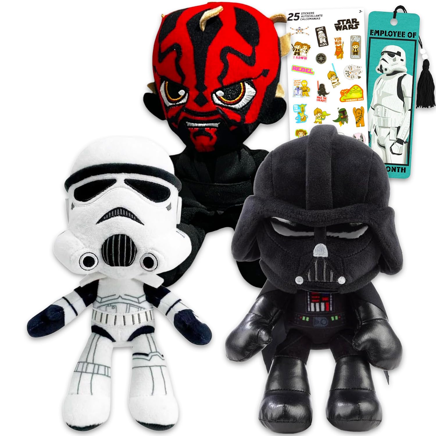 Star Wars Plush Toy Set - 3 Pack Bundle with 8" Plushies for Kids, Boys Featuring Darth Vader, Stormtrooper, Darth Maul Plus Stickers, More | Star