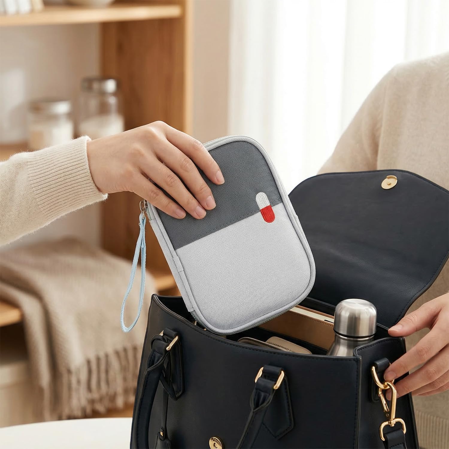 QWORK® 3 Piezas Bolsas para Medicinas, Gris Organizador de Primeros Auxilios Impermeable Vacío de Tela Oxford, para Casa, Viajes y Coche