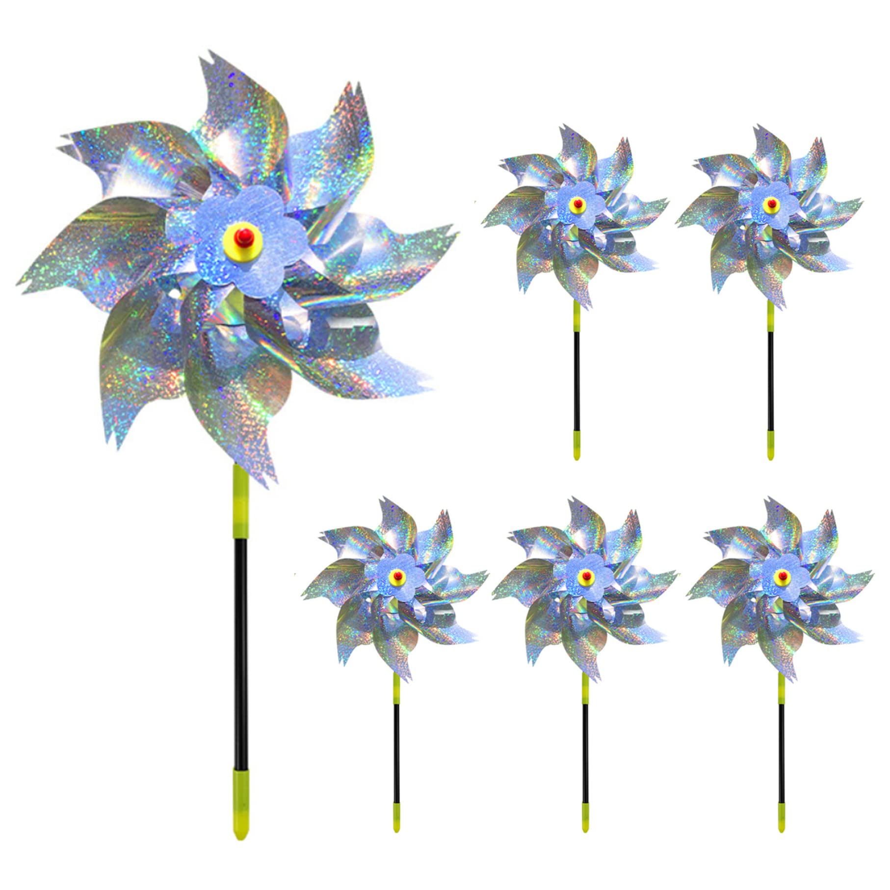 Peosaard 6PCS Reflective Bird Repellent Windmill Pigeon Deterrent with Stakes Garden Pinwheel Sparkly Wind Spinner for Scare Birds Animal Away, windmills for garden