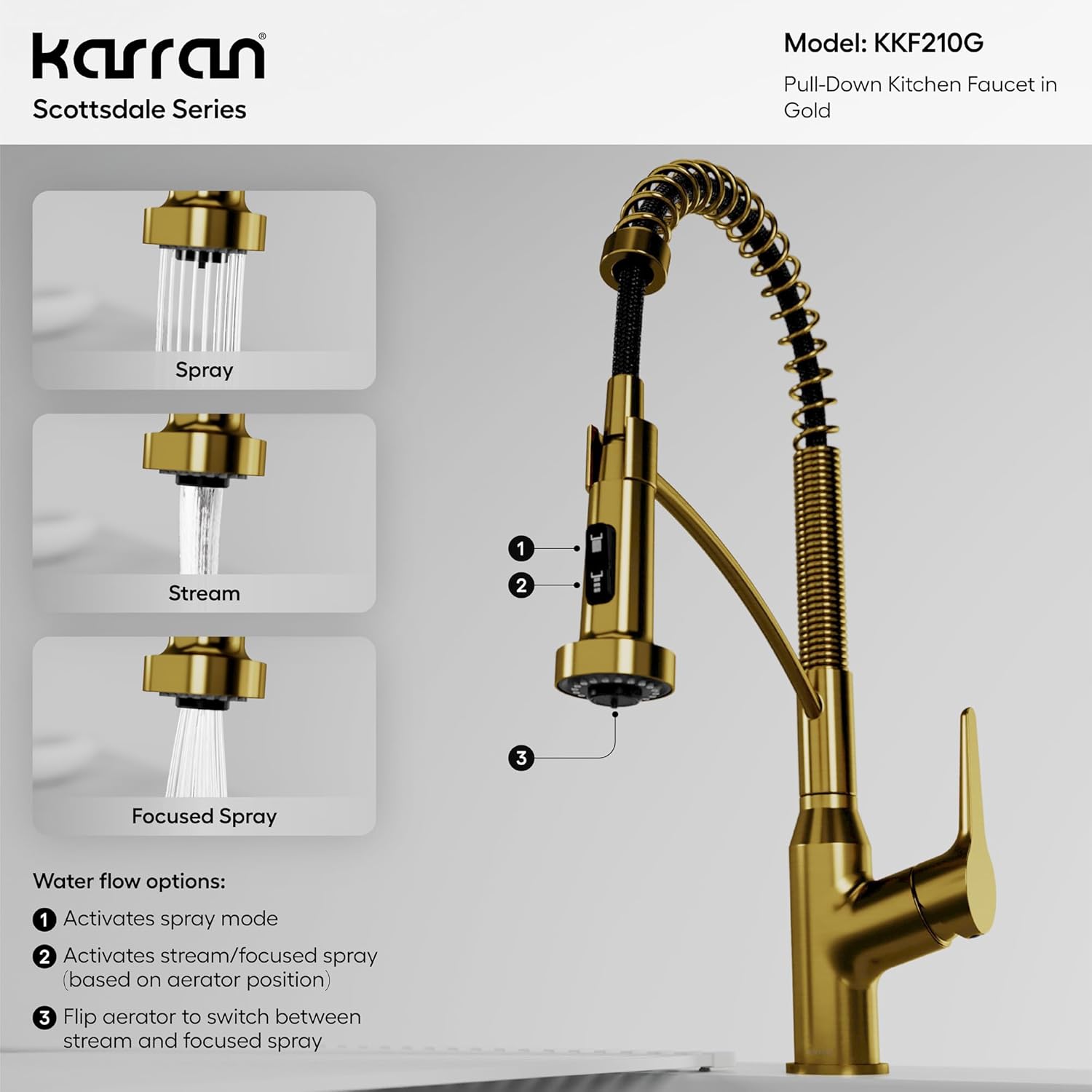Karran Scottsdale Single-Handle Pull-Down Sprayer Kitchen Faucet in Gold
