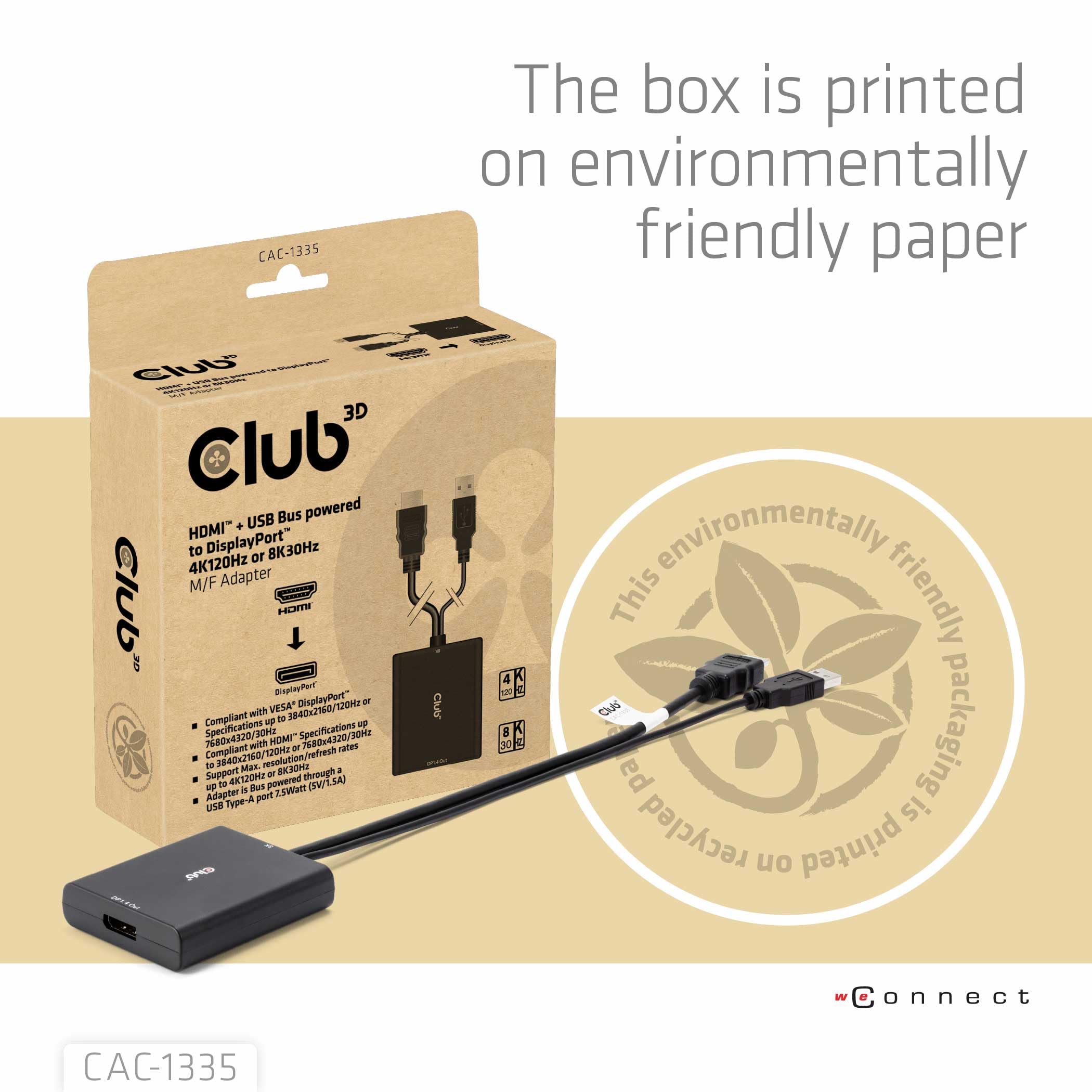 Club3D CAC-1335 HDMI™+ Micro USB na DisplayPort™ 4K120Hz lub 8K30Hz St/B aktywny adapter