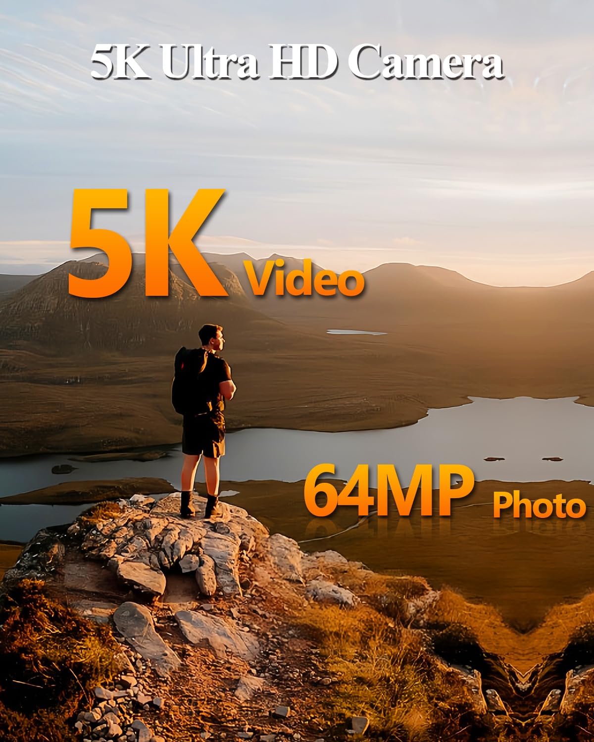 5K Digital Camera for Photography, 64MP WiFi Vlogging Camera for YouTube with Front and Rear Lens, Flash, Travel Camera with 4'' Touch Screen, Lens Hood, 32GB Card, 2 Batteries - Image 2