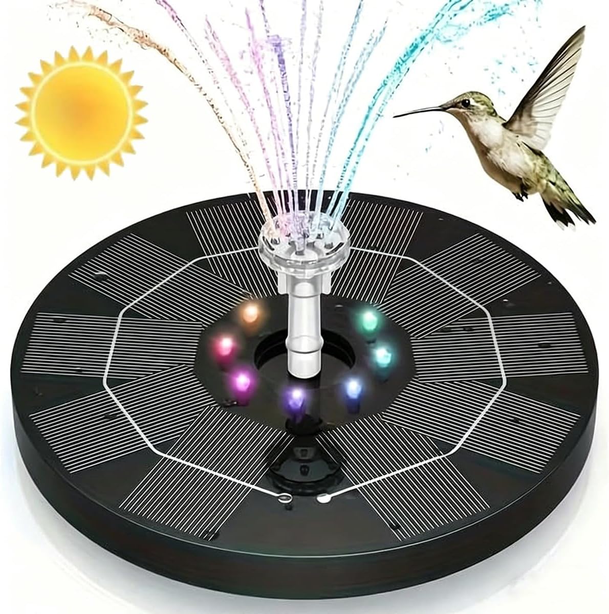 Solar Bird Bath Fountain - Solar Fountain Pump with 6 Nozzles | Free Standing & Floating Solar Powered Water Pump | for Bird Bath, Garden, Pond, Pool, Fish Tank & Outdoor Water Feature (M, 3.5W)